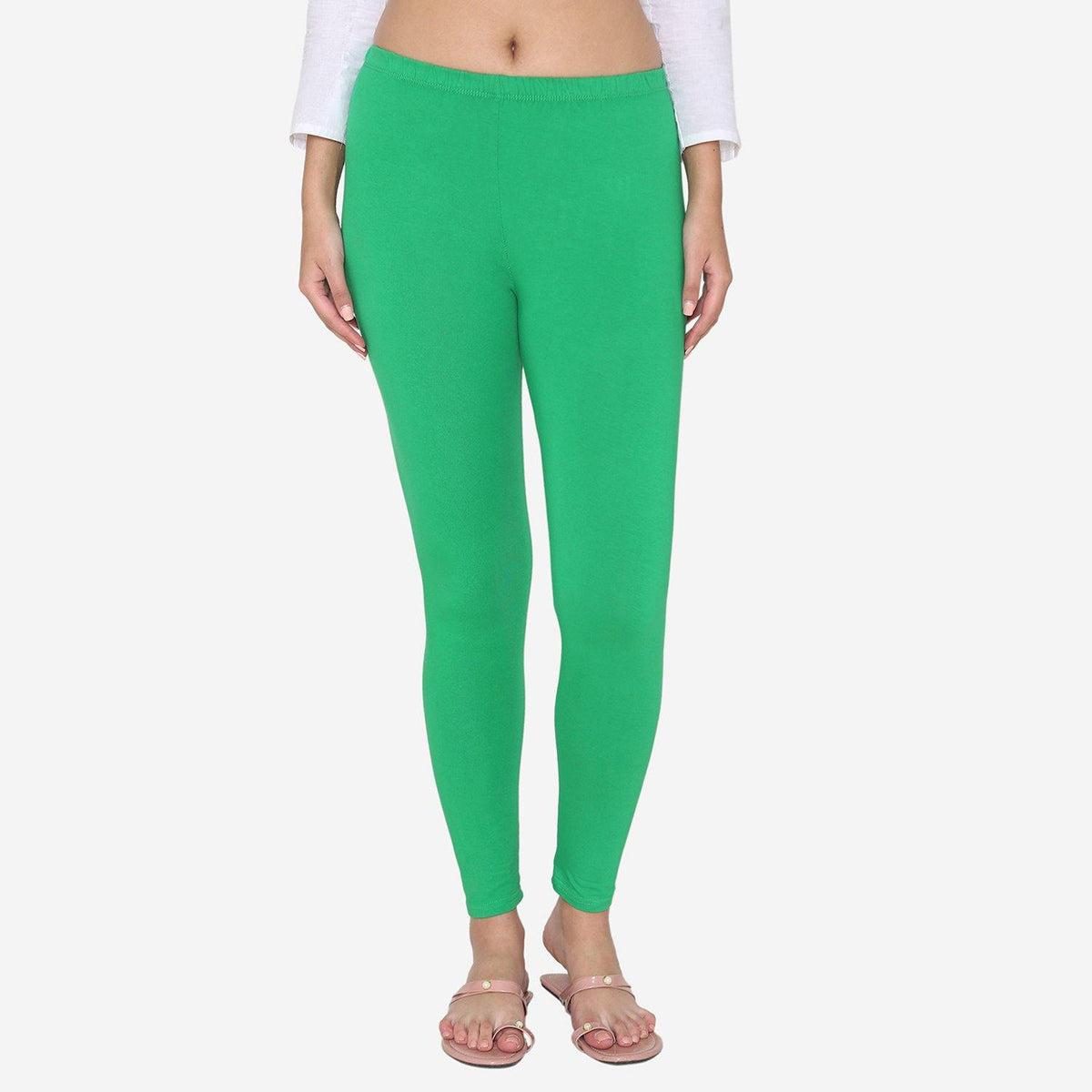 Vami Women's Cotton Stretchable Ankle Leggings - Parsley Green