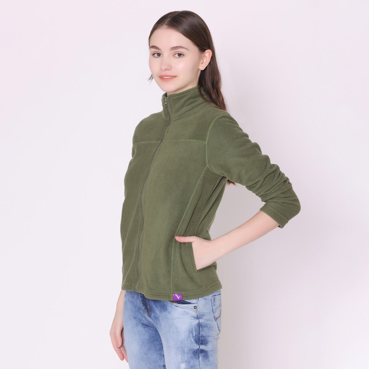 Olive green on sale fleece jacket women's