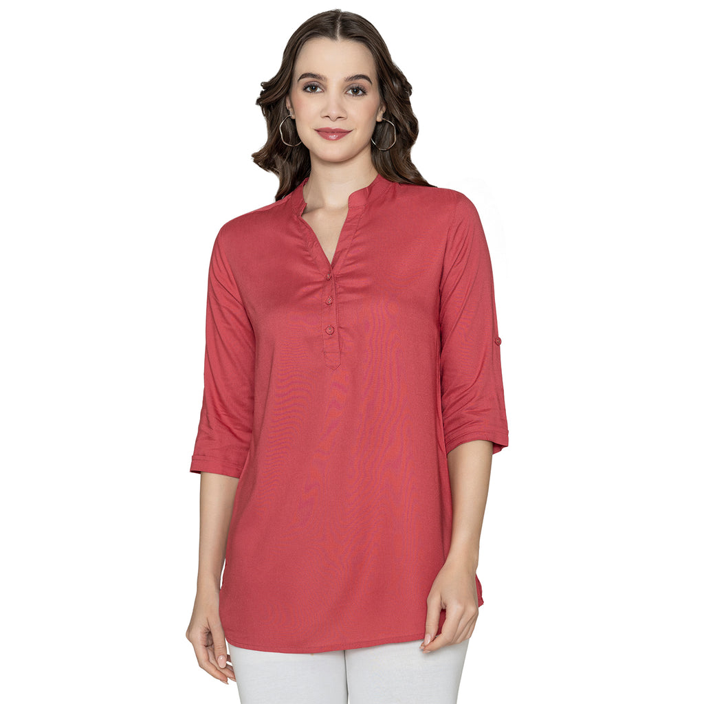 Women Fine Rayon Solid Short Kurtis - Holly Berry