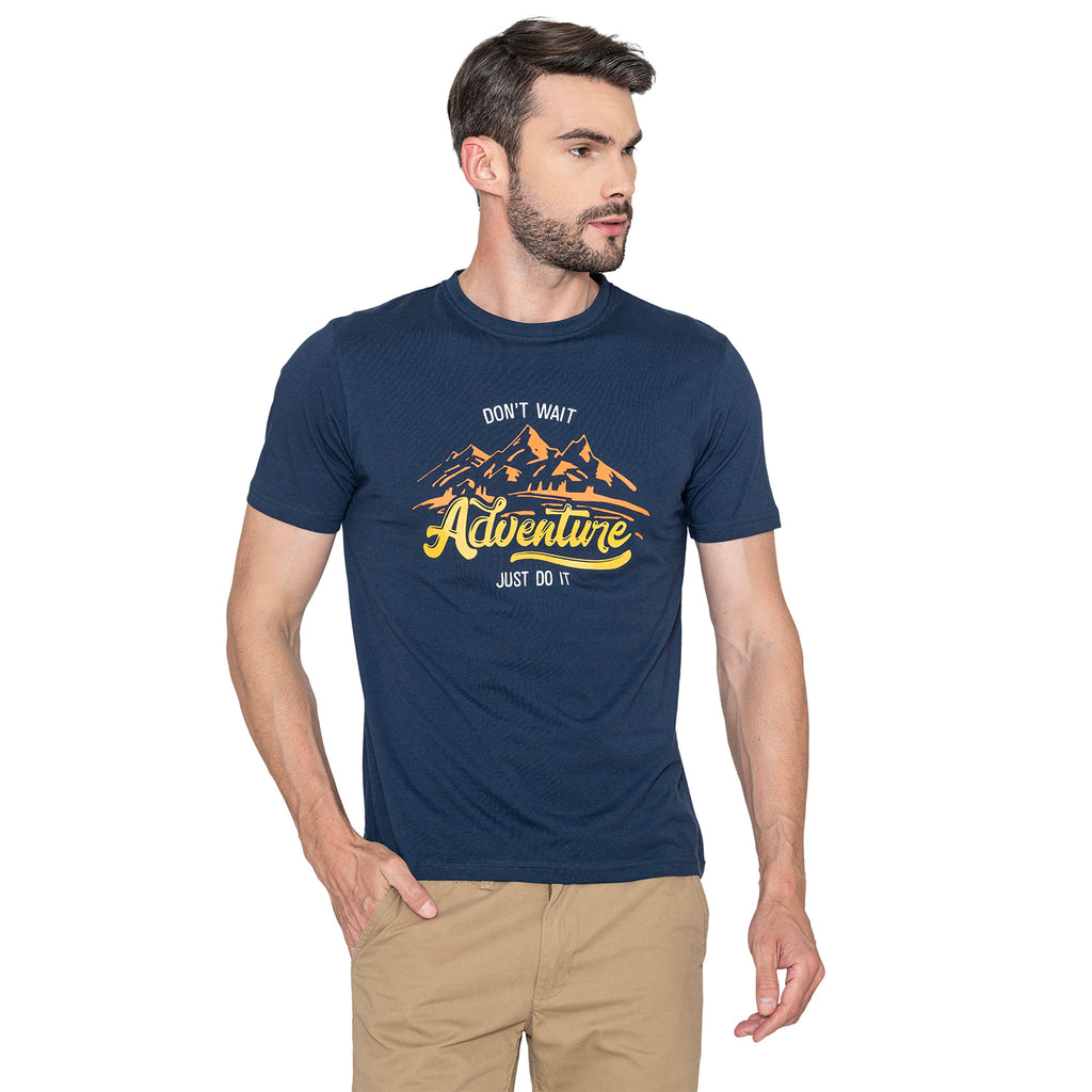 Men's Printed Cotton T-Shirt - Navy