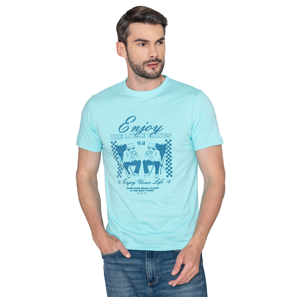 Men's Printed Cotton T-Shirt - Aruba Blue