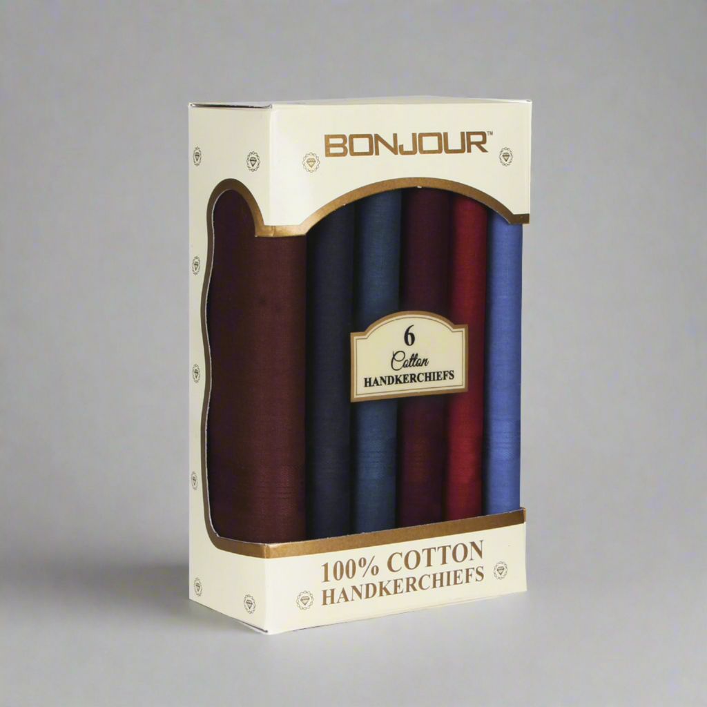 Bonjour Solids Collection Premium Cotton Handkerchiefs For Men - Pack of 6