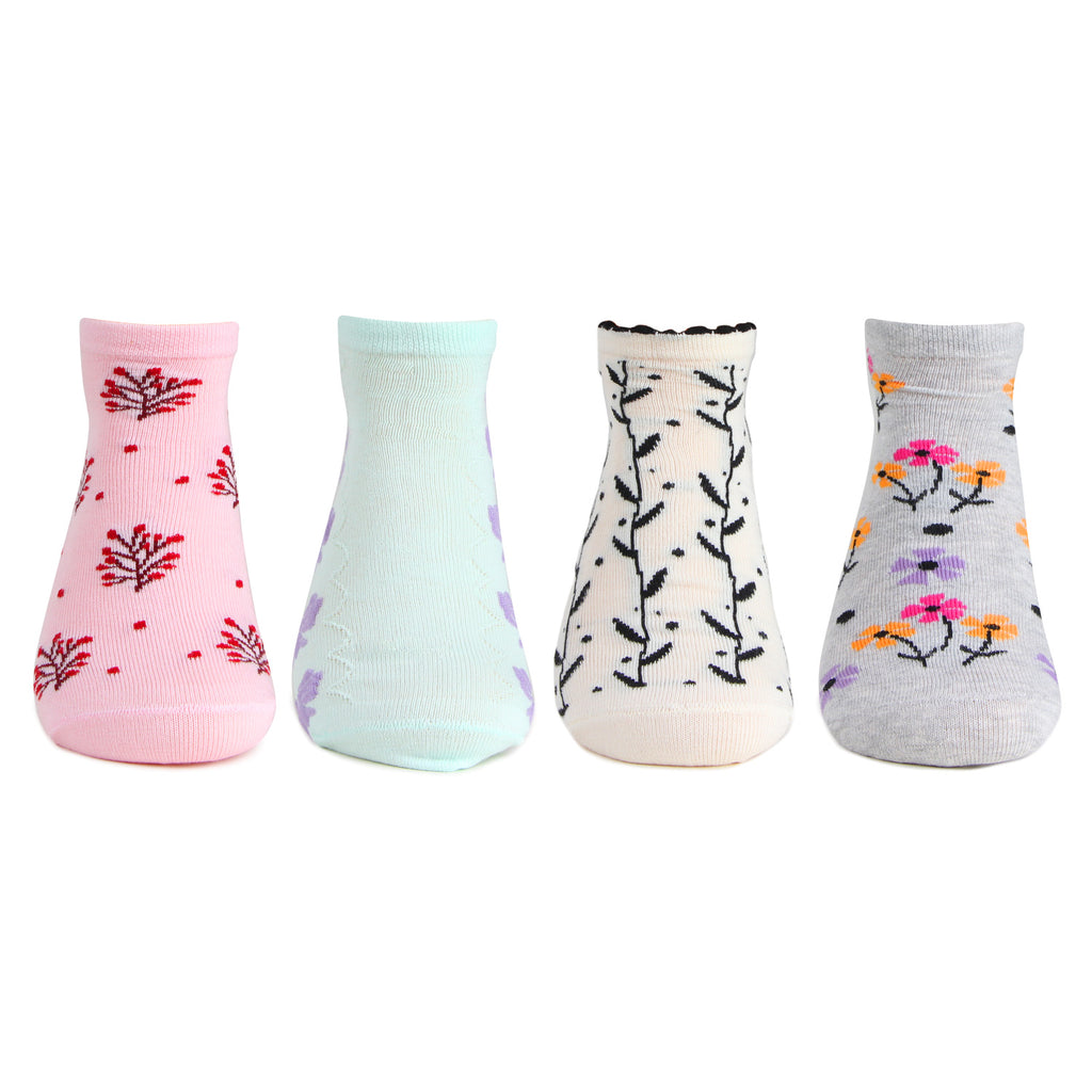 Women's Fashion Cotton Thumb Socks (Flower Design)- Pack of 4 – BONJOUR