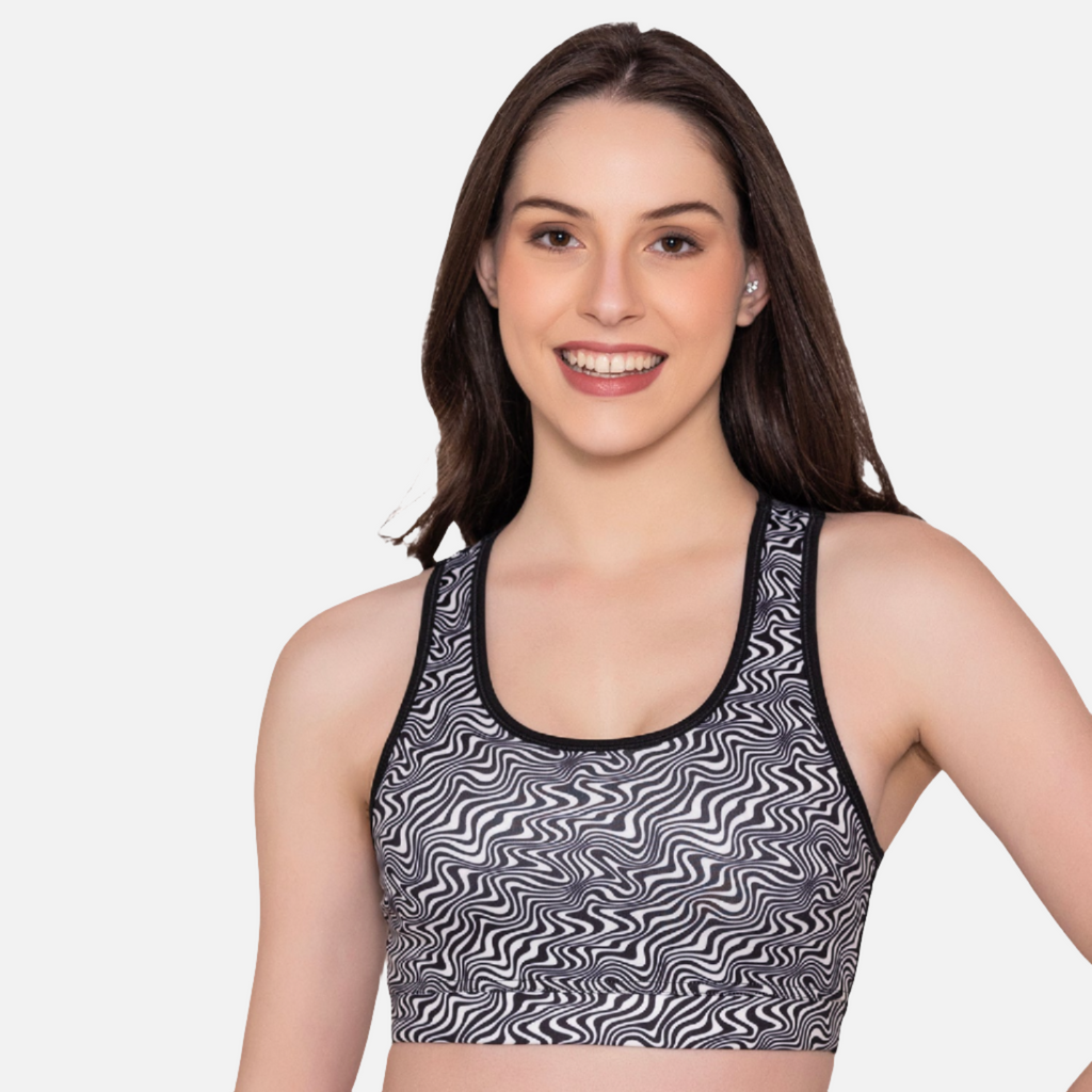 Black & White Wirefree Padded Full Coverage Sports Bra