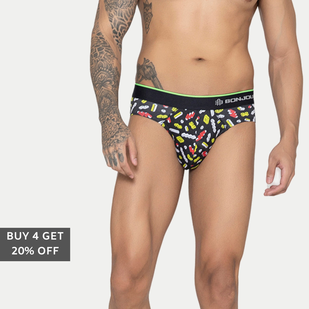 Men's Multicolor Supersoft Printed Modal Cotton Briefs - Single Pack| Black