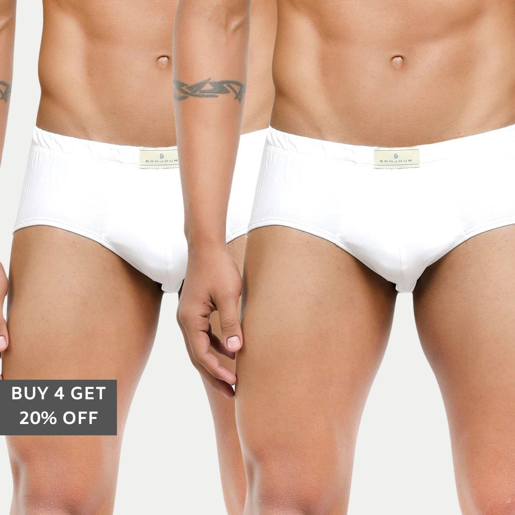 Men's Low-Rise Classic Cotton Briefs in White Combo - Pack Of 2