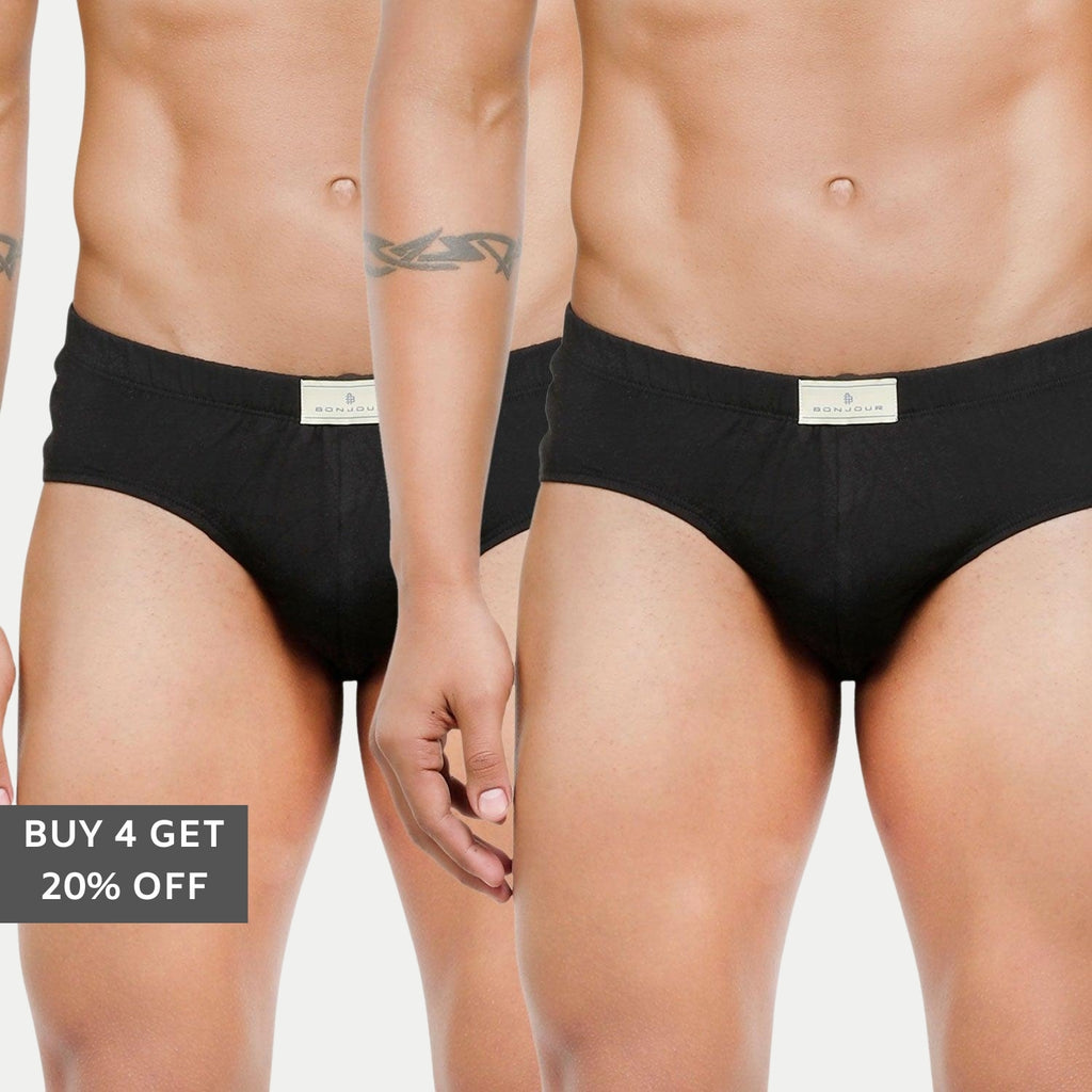 Men's Low-Rise Classic Cotton Briefs In Black Color - Pack Of 2