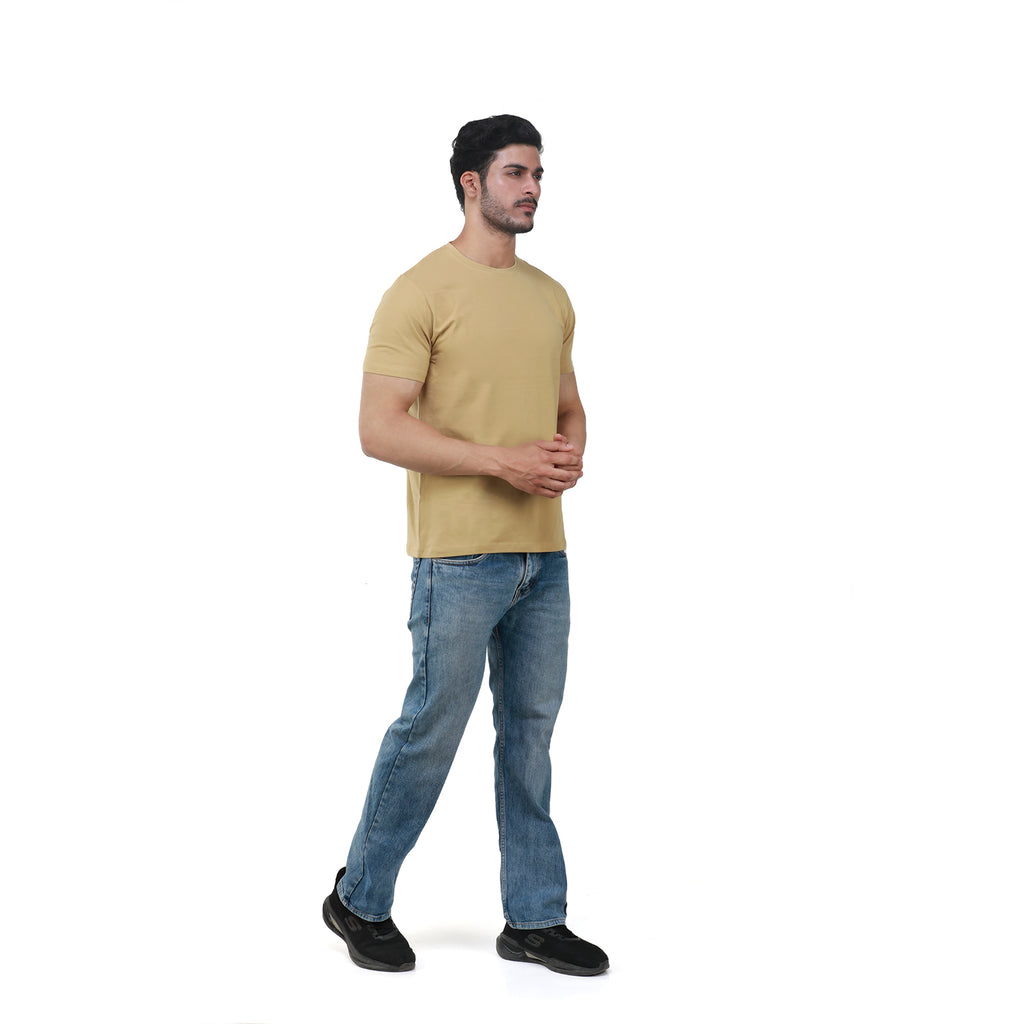 Warm Gold Round Neck Half Seleeve T-Shirt for Men