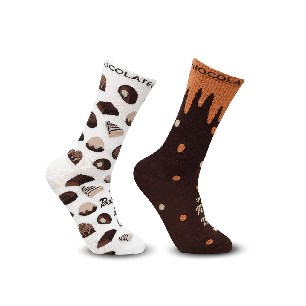 Couple Crew Length Socks White & Brown