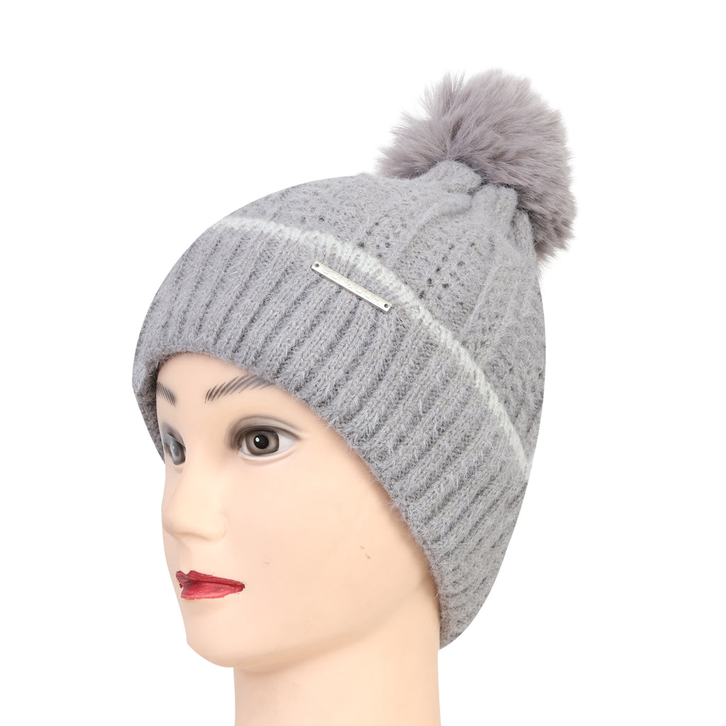 Women & Girls Pom-Pom Knitted Beanie Cap