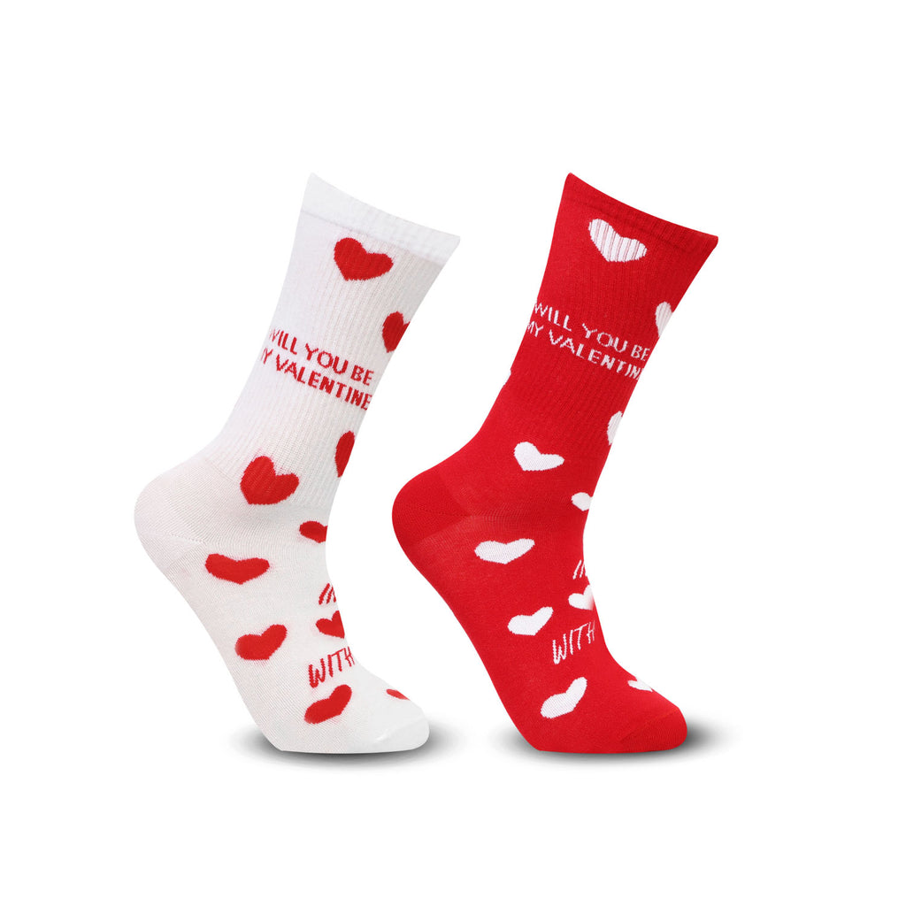 Couple Crew Length Socks Red & White