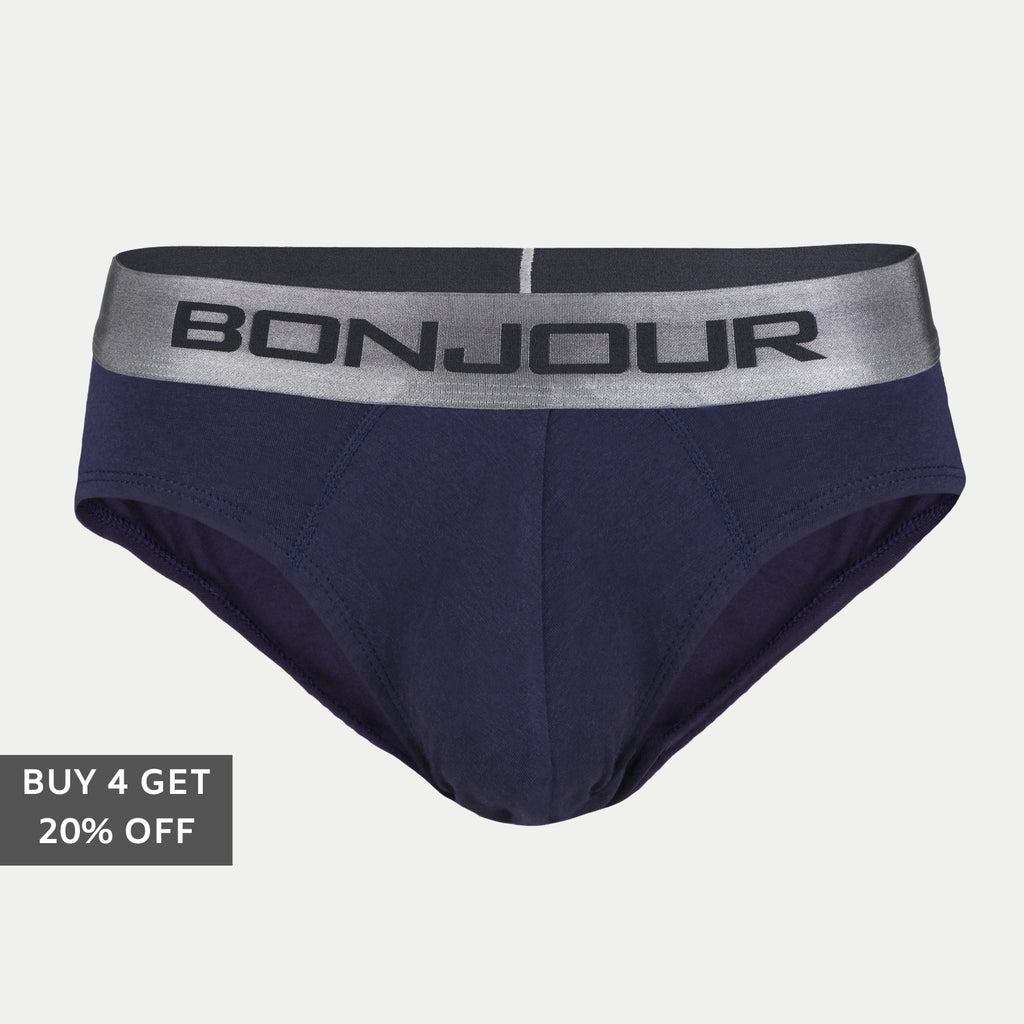 Men's Low-Rise Premia Cotton Briefs With Elasticated Band - Navy