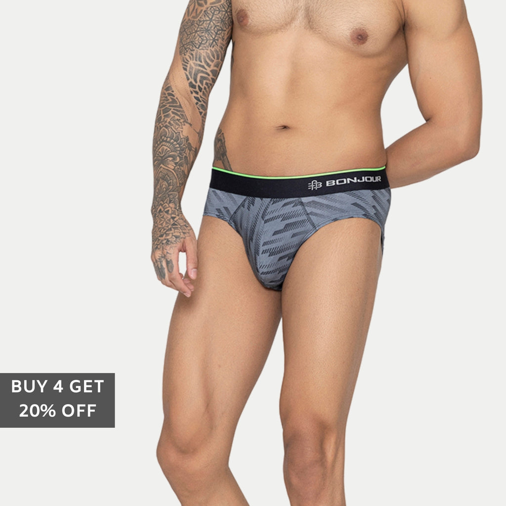 Men's Graphic Print Modal Cotton Briefs - Single Pack | Light Grey