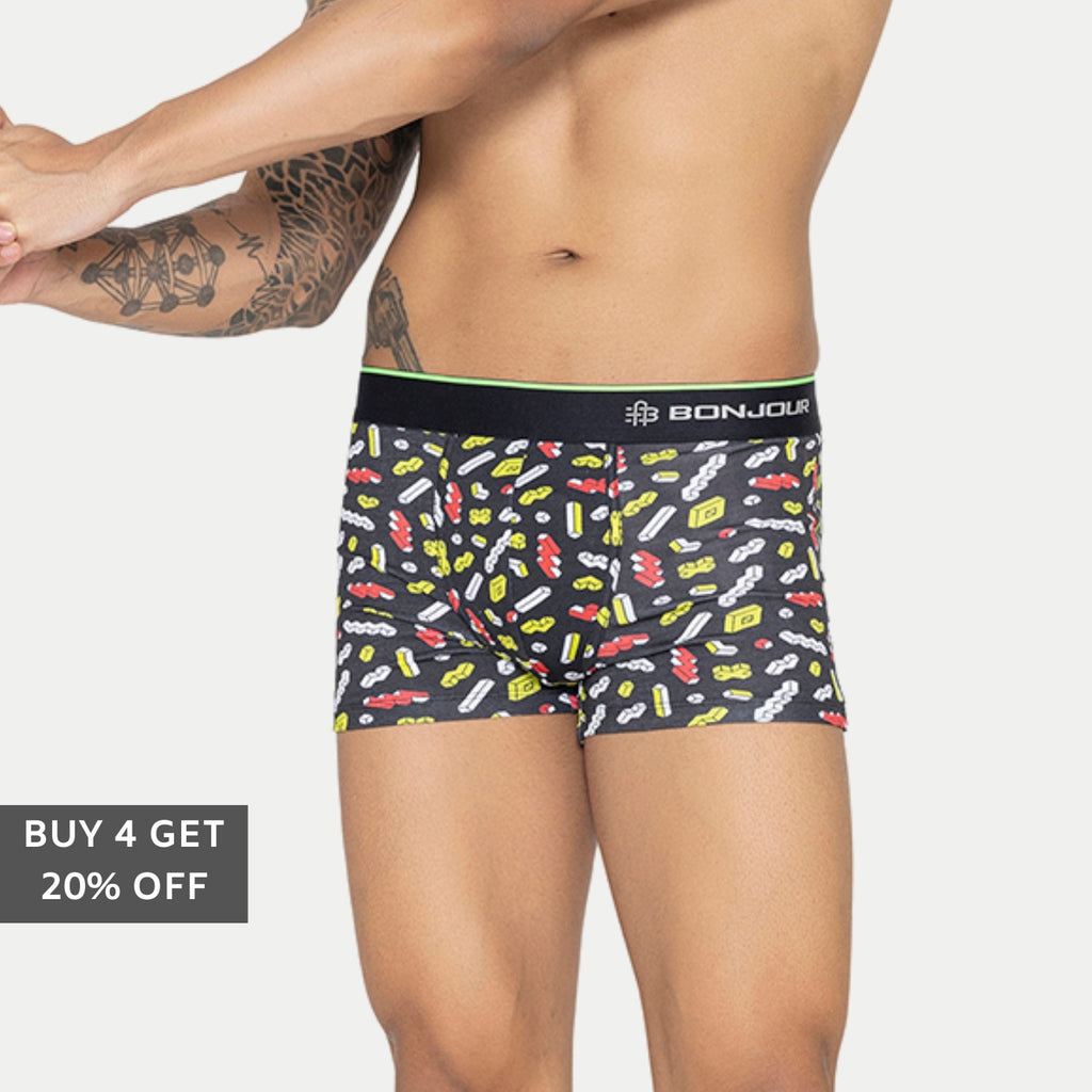 Men's Multicolor Supersoft Printed Modal Cotton Trunks - Single Pack | Black