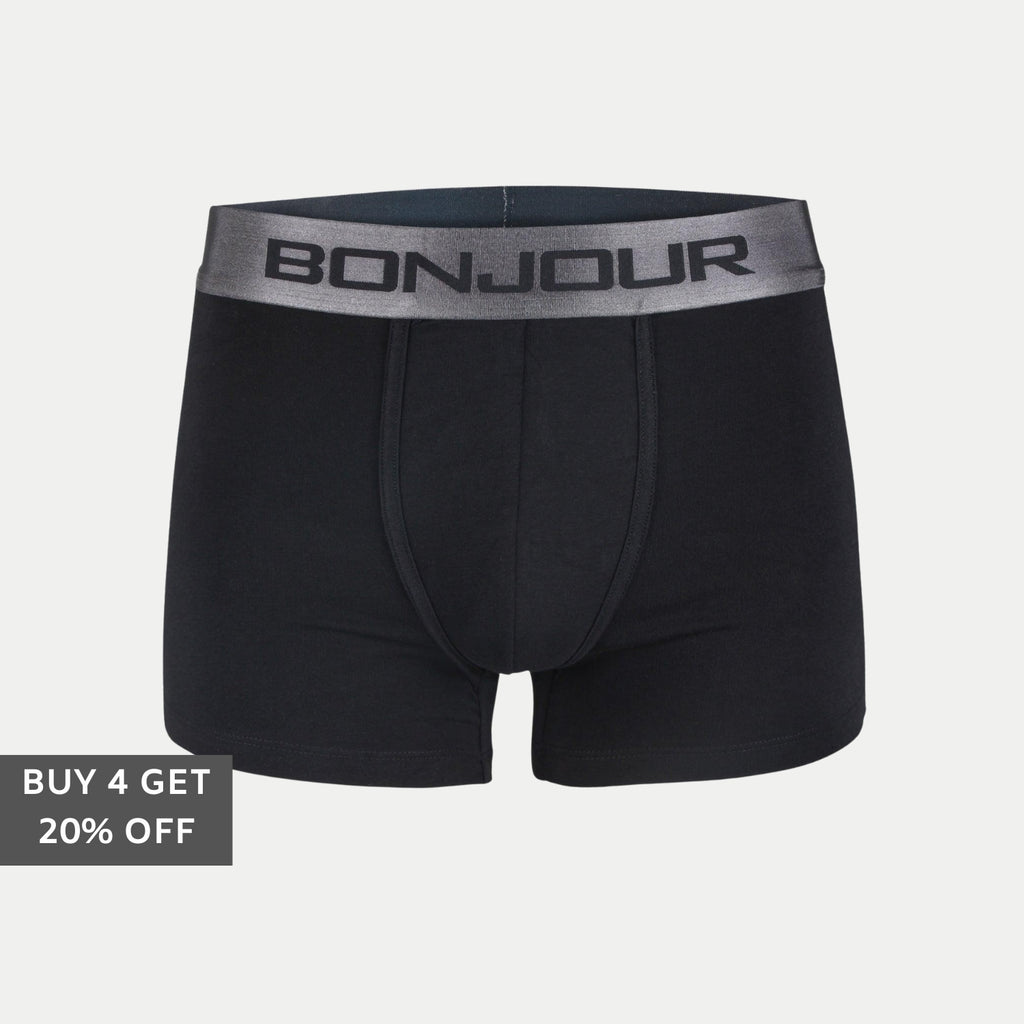 Men's Mid-Rise Premia Cotton Trunk With Elasticated Band - Black