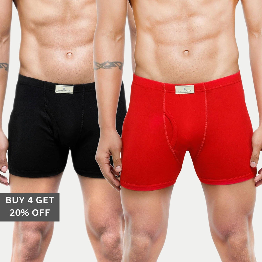 Men's Mid-Rise Classic Cotton Trunks - Pack Of 2