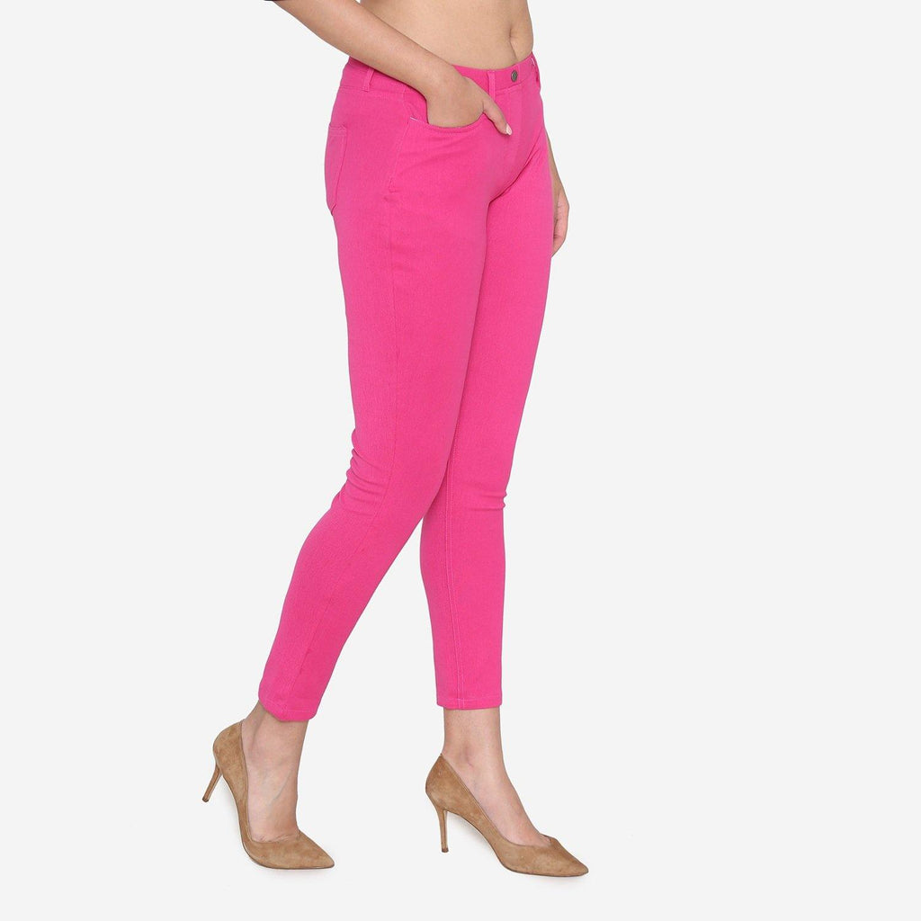 Buy Wahe-NOOR Women's Pink Solid Skinny Fit Jeggings Online at Best Price
