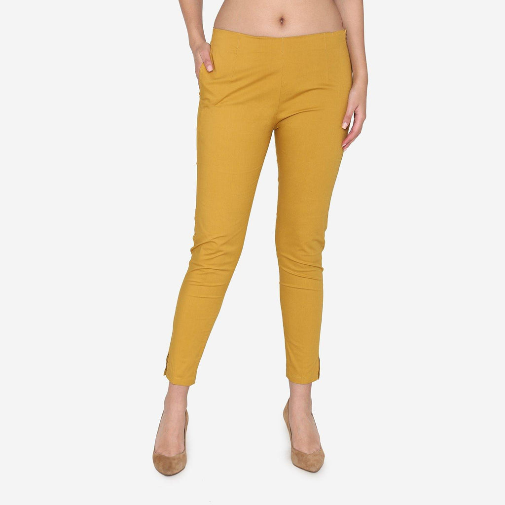 Buy Women Yellow Solid Casual Regular Fit Trousers Online - 760152 | Van  Heusen