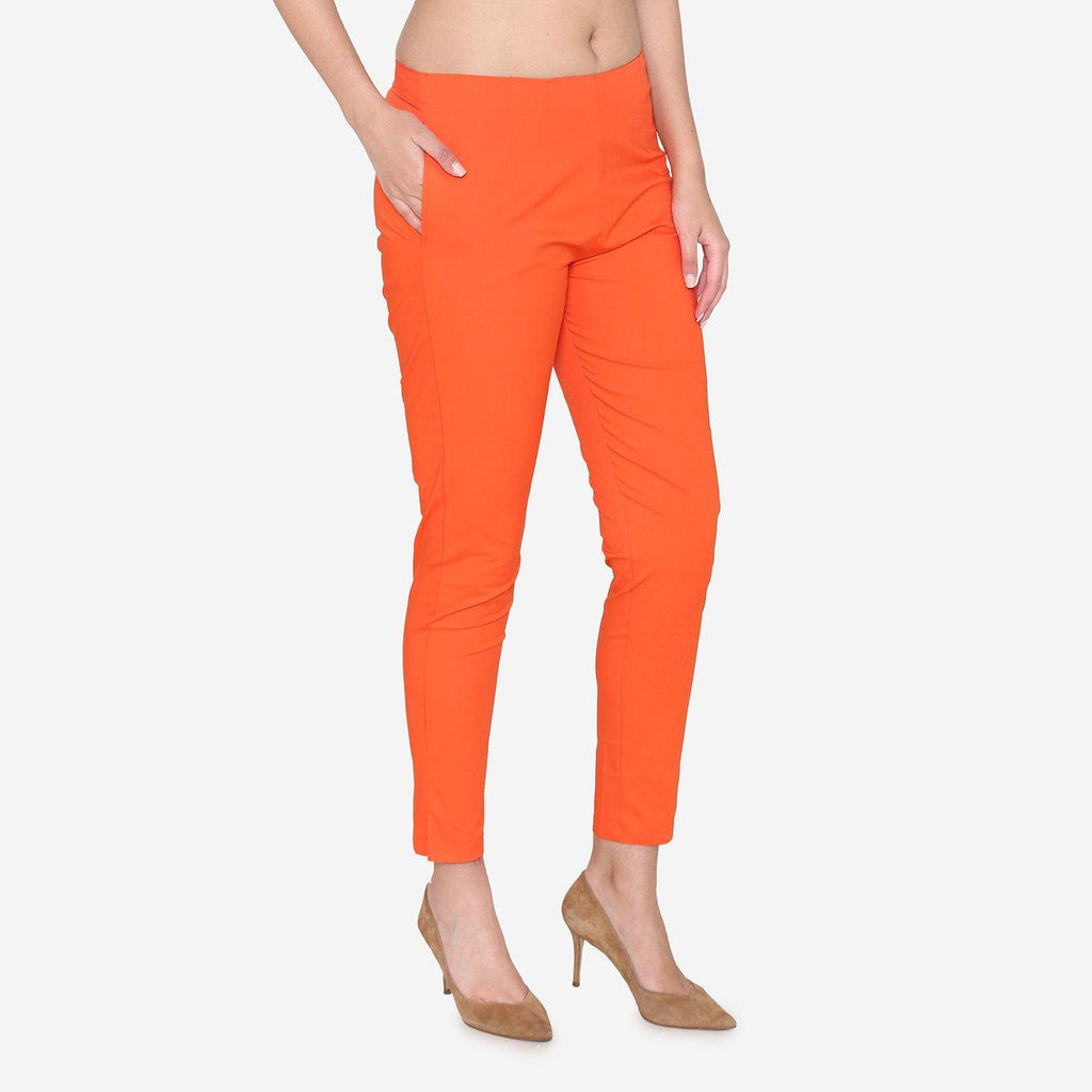 Vami Women's Cotton Formal Trousers- Fire - Bonjour Group