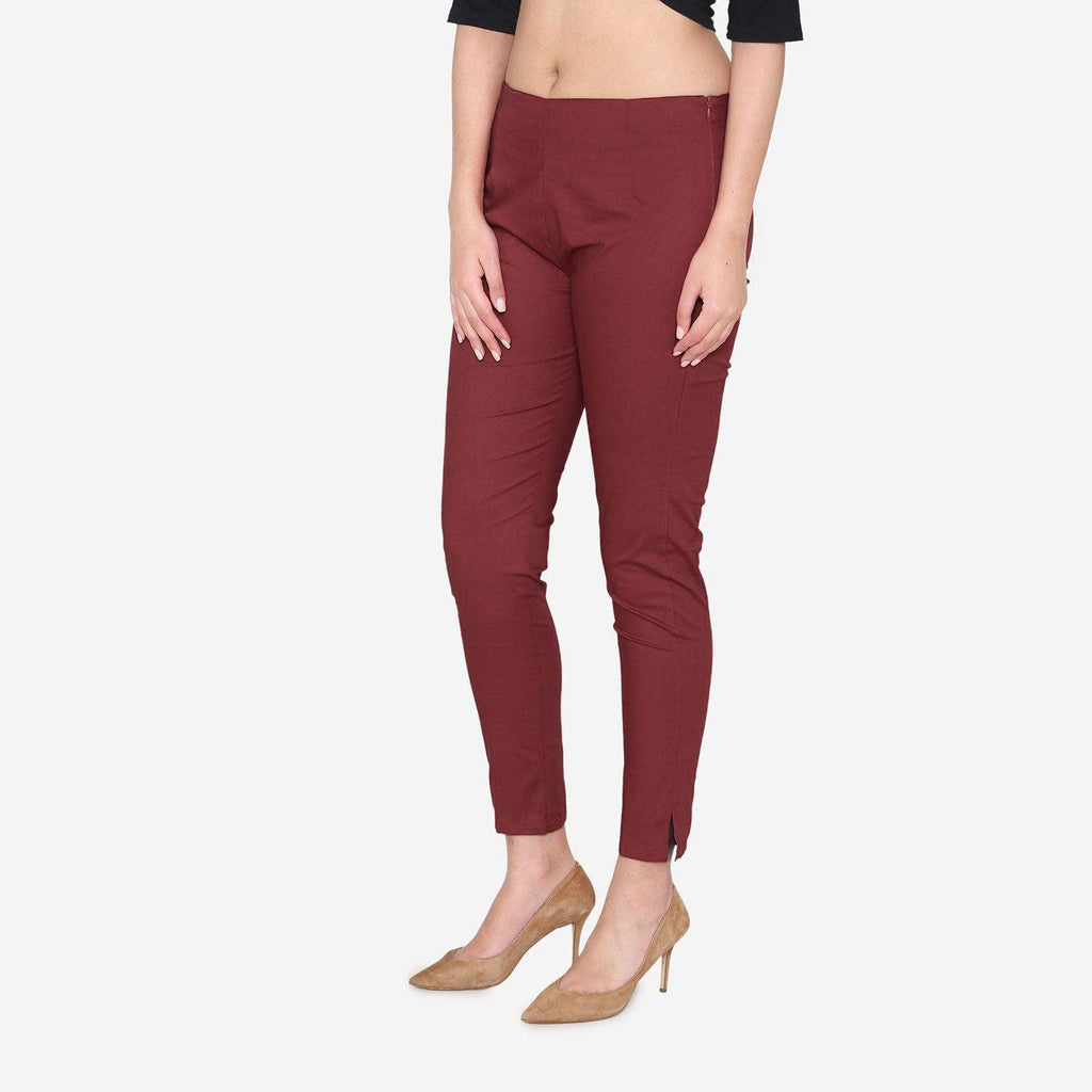 Women's Cotton Formal Trousers - Maroon