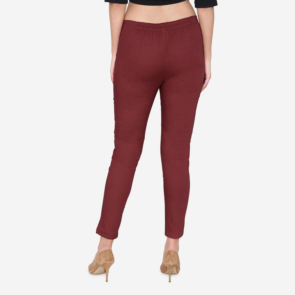 Buy Navy Blue and Maroon Combo of 2 Solid Women Regular Fit Trousers Cotton  Slub for Best Price, Reviews, Free Shipping