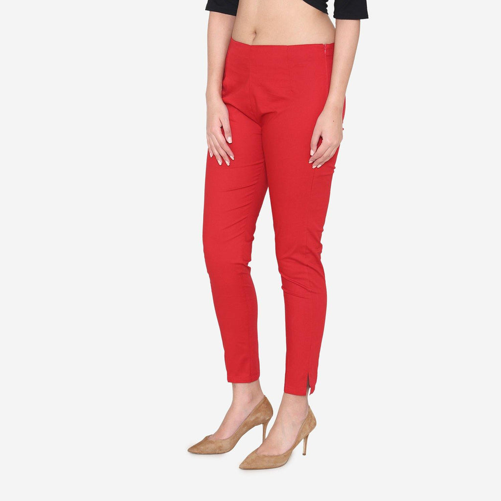 Vami Women's Cotton Formal Trousers - True Red - Bonjour Group