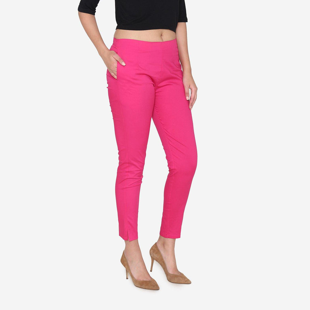 Vami Women's Cotton Formal Trousers- fuchsia - Bonjour Group