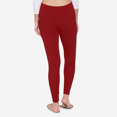 Vami Women's Cotton Stretchable Ankle Leggings - Maroon – BONJOUR