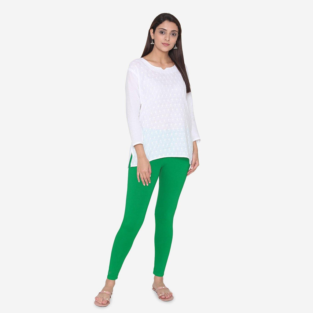 Lyra Dark Green Cotton Ankle Length Leggings