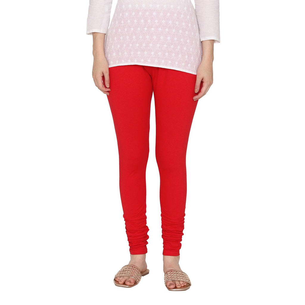 Morrio Red Cotton Lycra Churidar Legging,Medium for Women