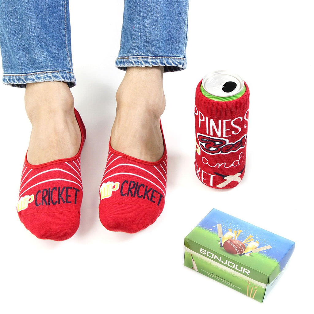 Crikbuzz Combo Pack Of Loafer Socks & Beer Can Cover - Red