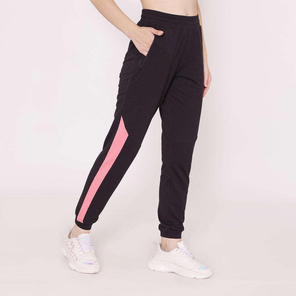 Women Solid Cotton Baby Pink Cuffed Joggers